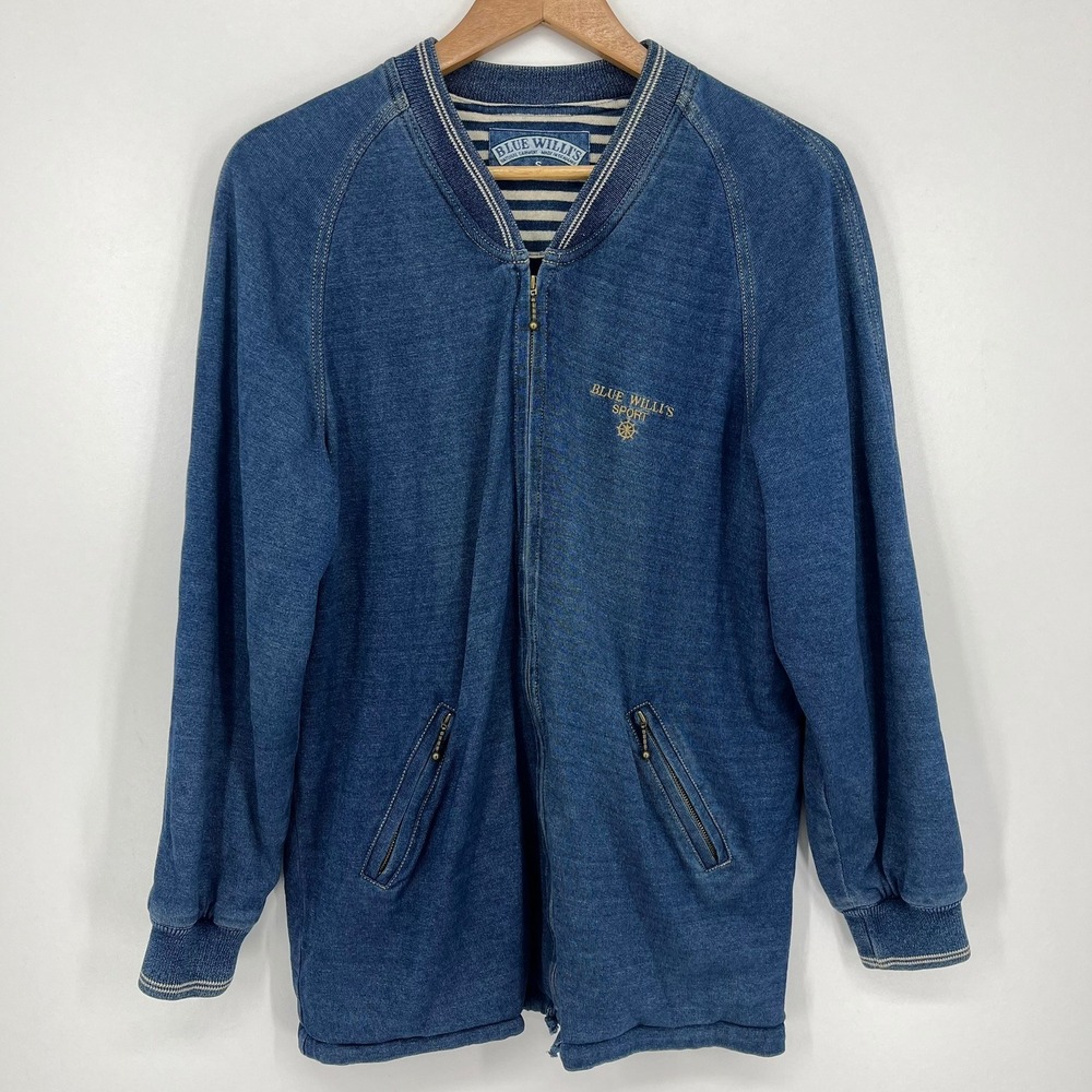 Blue Willi's Sport Mens Indigo Knit Full Zip Nautical Jacket Small Denmark
